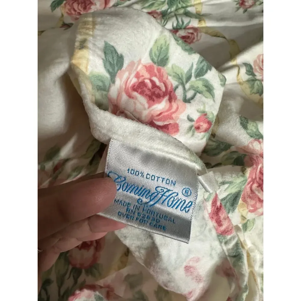 Vintage Lands Coming Home Brushed Flannel Floral English Country Duvet Set Queen